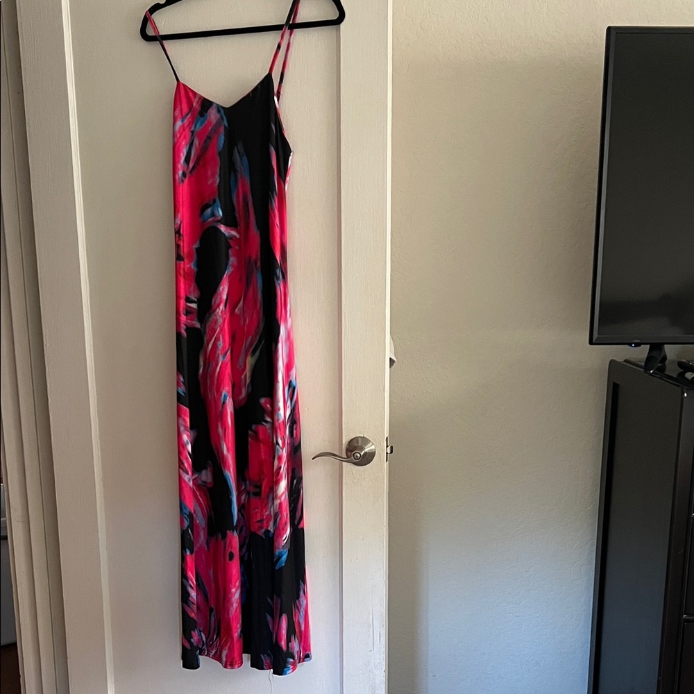CBR Pink, Black & Blue Abstract Maxi Slip Dress